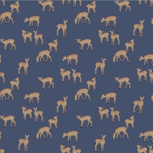 Fawn Deer Fabric | Dear Stella Fabrics | Forest Fable | Patriot Navy Deer Print | Cotton Woven Fabric | Continuous Yardage