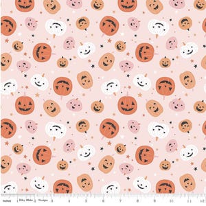 Pumpkins Blush Fabric | Riley Blake | Hey Pumpkin Collection | Orange Pink Pumpkins | Halloween Cotton Woven Fabric | Continuous Yardage
