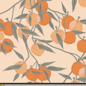 Orange Fruit Laden Branches Fabric | Tangerine | Art Gallery Fabric | Peach Orange Fruit Fabric | Cotton Woven Fabric |  Continuous Yardage