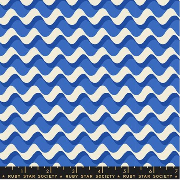 Ripple Wavy Stripe | Ruby Star Society | Water Collection | Royal Blue | Novelty Geometric Stripe | Cotton Woven | Continuous Yardage