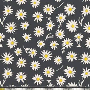 Daisy Black Cotton Fabric: Art Gallery Fabrics Flower Glory, Boho Floral