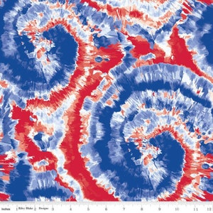 Tie Dye Americana Fabric Riley Blake Hippie Red White Blue Tie Dyed 4th of July Fabric Cotton Woven Fabric Continuous Yardage image 1