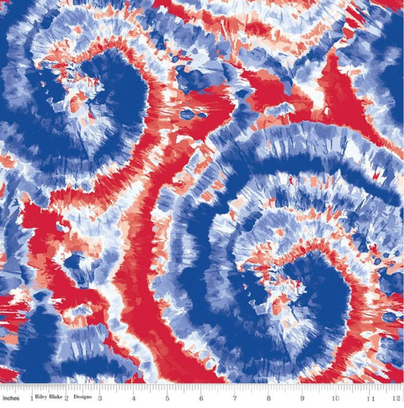 Tie Dye Americana Fabric Riley Blake Hippie Red White Blue Tie Dyed 4th of July Fabric Cotton Woven Fabric Continuous Yardage image 1