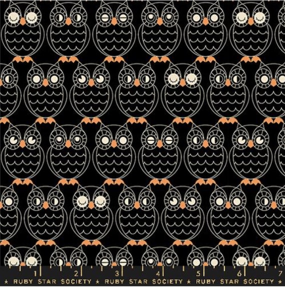 Black Owl Print Cotton Fabric - Ruby Star Society Good Spirits | 1/2 Yard Increments