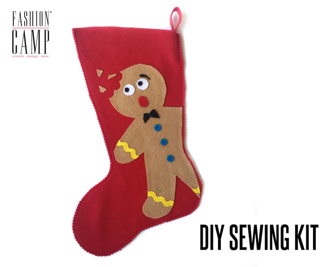DIY Christmas Stocking Sewing Kit for Kids Felt Stocking Pattern Gingerbread Man Stocking Easy
