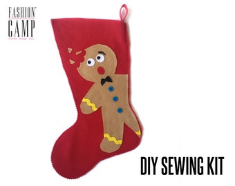 DIY Christmas Stocking Sewing Kit for Kids | Felt Stocking Pattern | Gingerbread Man Stocking | Easy Beginner Kids Holiday Craft Project