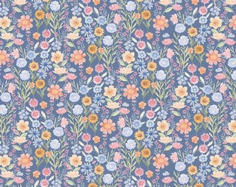 Faule Tage Periwinkle Blau Blumenstoff | Liebe Stella | und nähen geht es | Blau-rosa Wildblumen Blumen | Baumwollgewebe | Fortlaufende Meterware