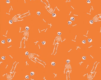 Orange Skeleton Fabric: Halloween Cotton Woven, Spooky 'N Sweeter