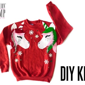 Ugly Christmas Sweater DIY Kit | Unicorn Christmas Sweater Kit DIY | Kids Ugly Holiday Sweater | Unicorn Christmas Shirt | Kid & Adult Sizes