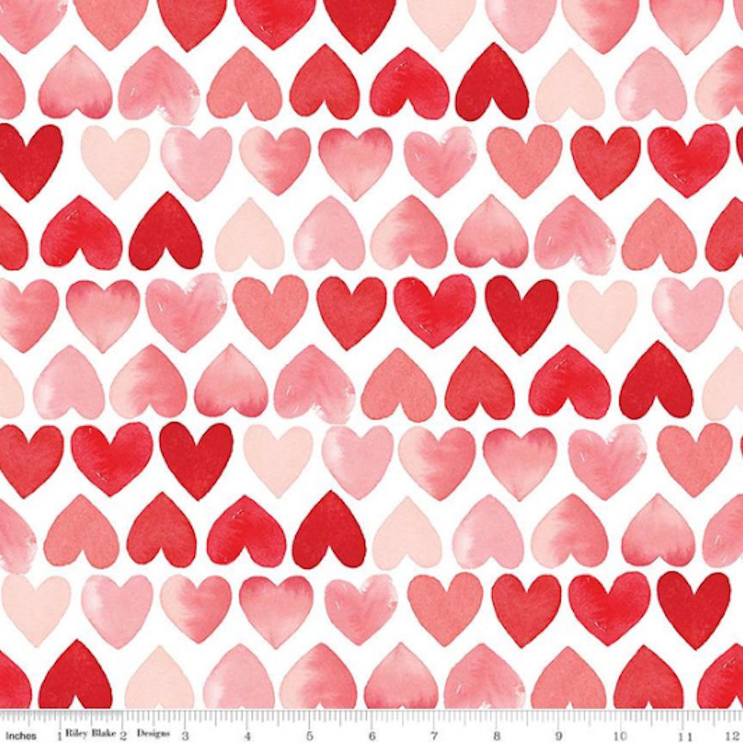 Red Pink Heart Print Fabric | Riley Blake | My Valentine | Cotton Woven ...