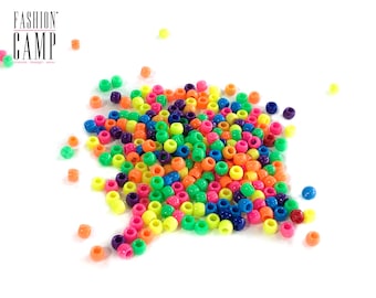 Contas de pônei neon: conjunto de 200 peças, contas de plástico de 9 mm