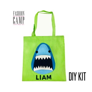 DIY Kids Name Tote Bag | Personalized Shark Tote Bag Kit | Shark Craft | DIY Gift | Boys No Sew Craft Project | Kids Birthday Party Favors