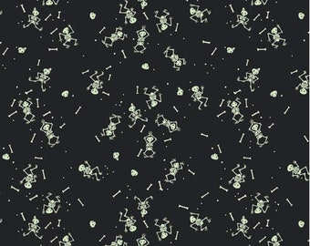 Glow in the Dark Skeletons Fabric: Riley Blake Tiny Treaters Halloween Cotton