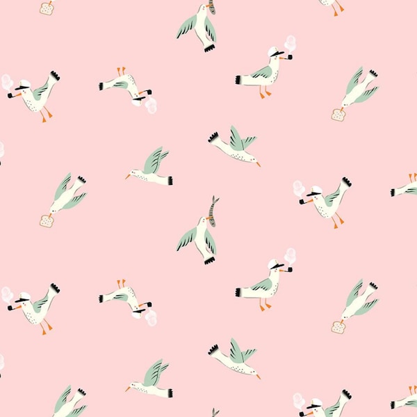 Seagulls Fabric | Dear Stella Fabrics | Seafarer | Silly Playful Seagulls | Cotton Woven | Continuous Yardage | By The 1/2 Yard