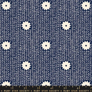 Cozy Stars in Navy | Winterglow Collection | Ruby Star Society | Navy Stars Flowers | Navy Blue White | Cotton Woven | 1/2 Yard