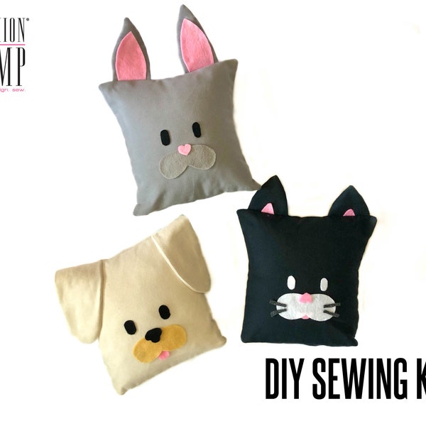 DIY Mini Pet Pillow Kit de couture pour enfants | Oreillers pour lapins, chats, chiots | | cadeau de bricolage facile Kits de couture pour enfants | Kits d’artisanat pour enfants | Kit d’oreiller pour animaux