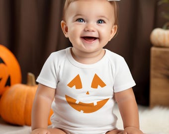 Body de Halloween con cara de calabaza para bebé: camiseta espeluznante de Jack-o-Lantern