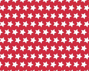 May include: A red background with a repeating pattern of white stars.