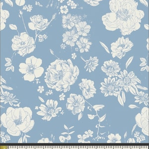 Flowers for Mom Porcelain Fabric | Potager Fabric | Art Gallery Fabric | Light Blue Floral | Cotton Woven Fabric |  Continuous Yardage