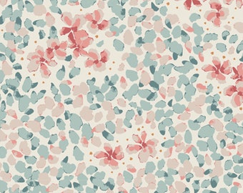 Teal Peach Floral Cotton Fabric | Art Gallery Fabrics Jasmine Seven