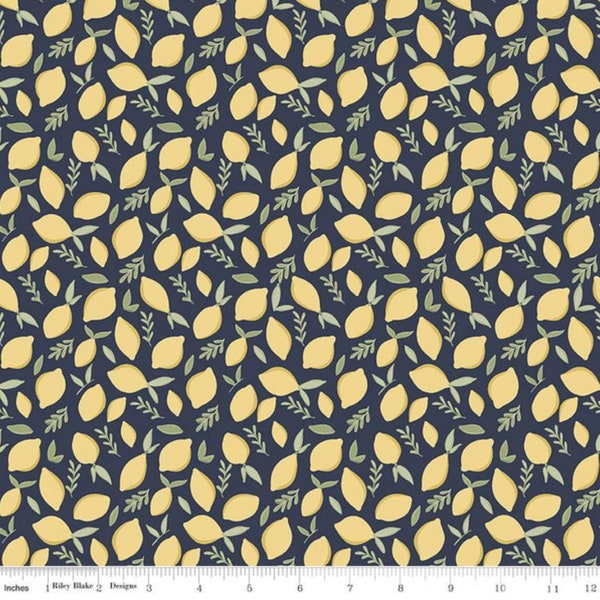 Daybreak Lemons in Midnight | Riley Blake | Cotton Woven Fabric | Lemon Pattern Quilting Fabric | Summer Novelty Print Fabric |