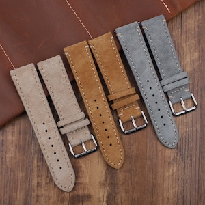 Suede Watch Strap 18mm 20mm 22mm 24mm Leather Watch Band Gray Tan Beige Leather Watch Strap Full Stitch Watchstrap Personalized Watchband