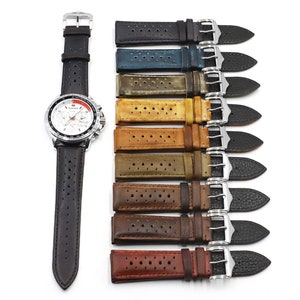 Vintage handgemaakte lederen horlogebandjes Multi kleuren opties maat in 20mm 22mm 24mm horlogeband vervanging herenhorlogeband afbeelding 2
