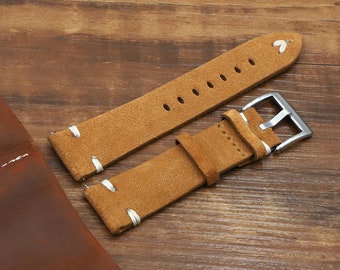 Bracelet de montre en cuir suédé véritable 18 mm 20 mm 22 mm 24 mm Bracelet de montre en cuir de couleur fauve Bracelets de montre pour hommes