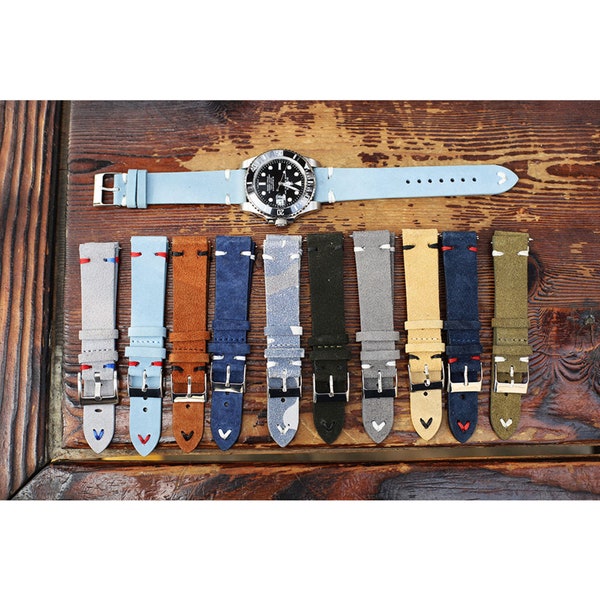 Suede Leather Watch Band 18mm 20mm 22mm 24mm Gray Black Blue Brown Green Camouflage Watch Strap Women Men Leather Watch bands Gift For Him