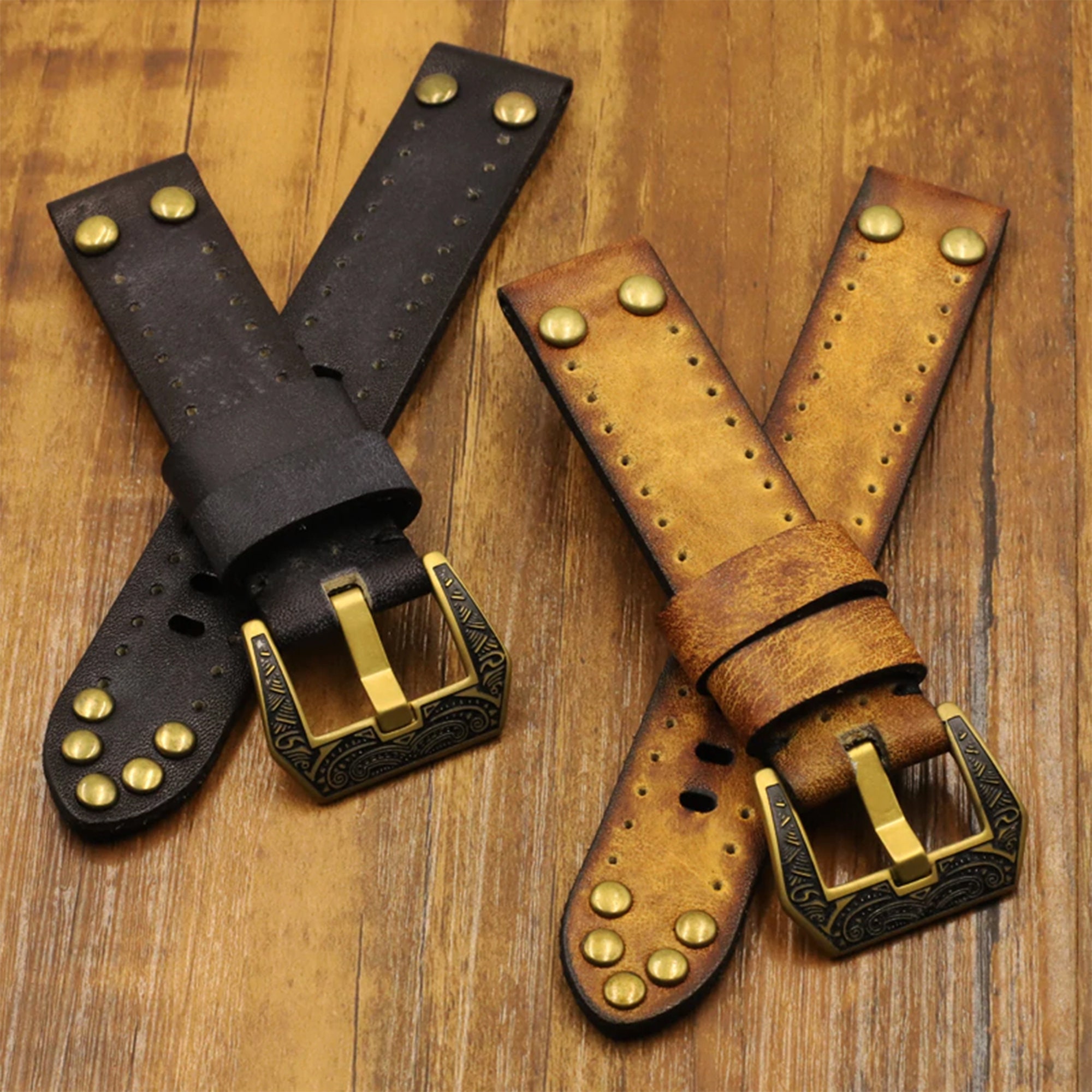 Leather Watch Strap With Rivets 18mm 20mm 22mm 24mm Vintage Etsy