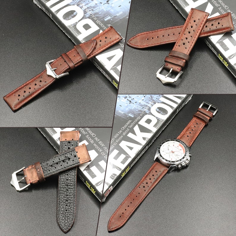 Vintage handgemaakte lederen horlogebandjes Multi kleuren opties maat in 20mm 22mm 24mm horlogeband vervanging herenhorlogeband afbeelding 8