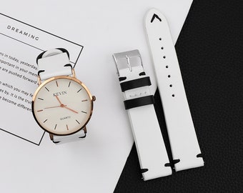 Vintage lederen horlogeband band 20mm 22mm koeienhuid leer zwart witte kleur horlogeband Quick Release horlogebandaccessoires