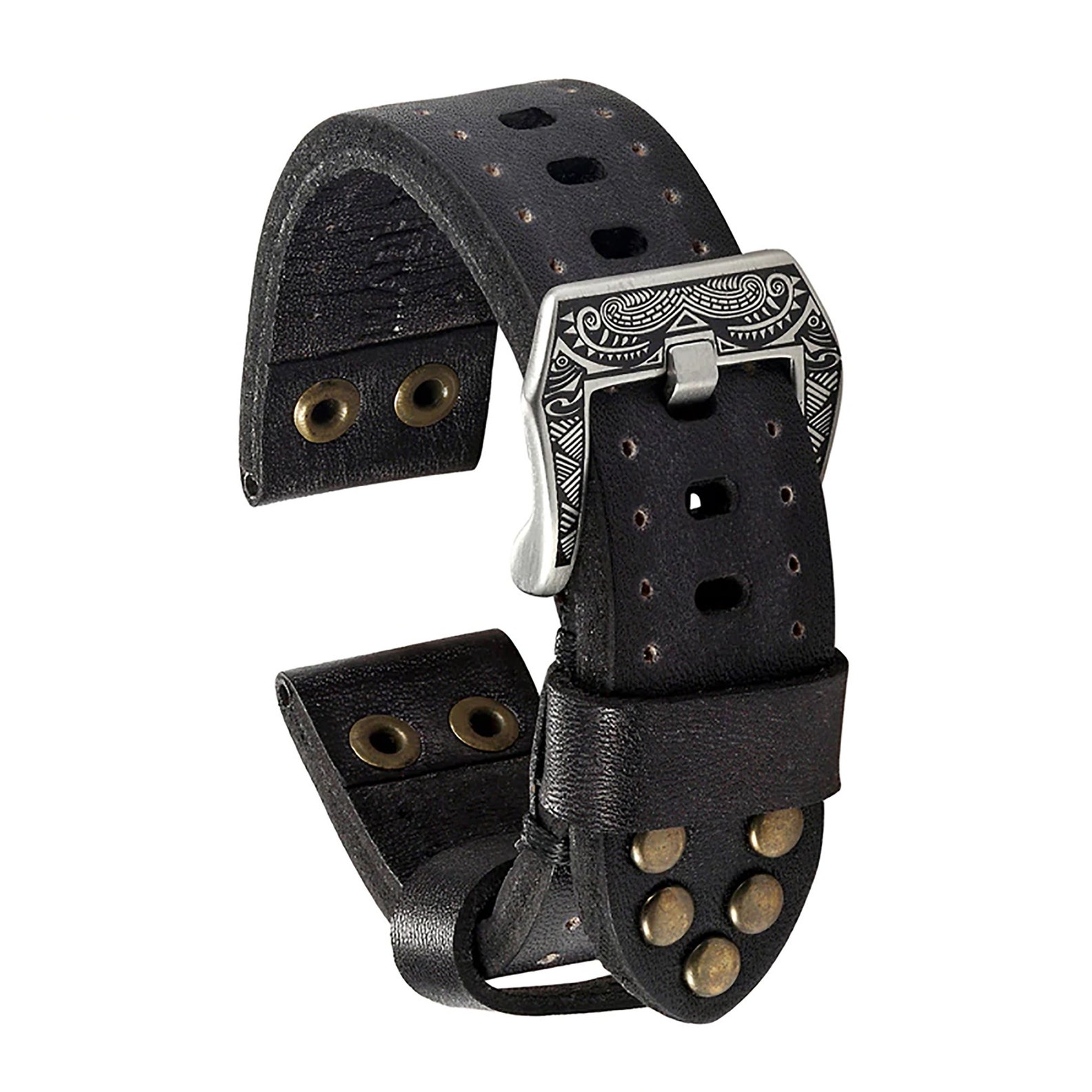 Leather Watch Strap With Rivets 18mm 20mm 22mm 24mm Vintage Etsy