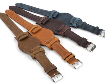 Leather Bund Strap 18mm 19mm 20mm 21mm 22mm Watch Strap Blue Brown Handmade Vintage Style Mens Leather Watch Cuff Band