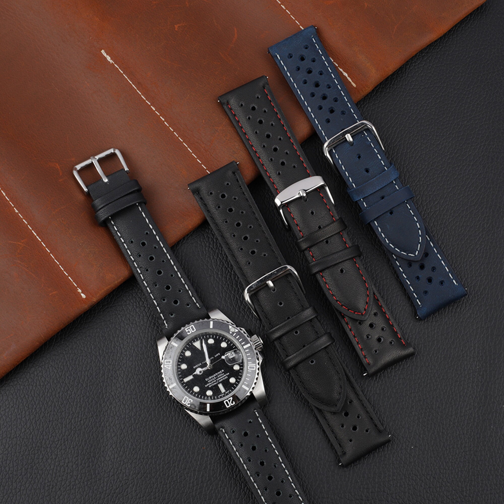 Genuine Leather Watch Strap 18mm 20mm 22mm 24mm Black Green | Etsy