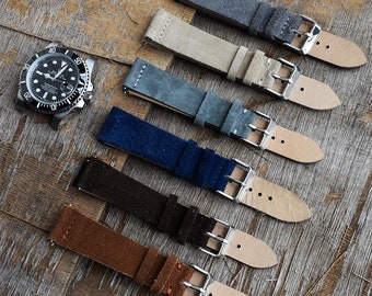 Suede Watch Strap Black Grey Tan Blue Watch Strap 18mm 20mm 22mm 24mm Double Layer Leather Watchband For Men or Women Personalized Watchband