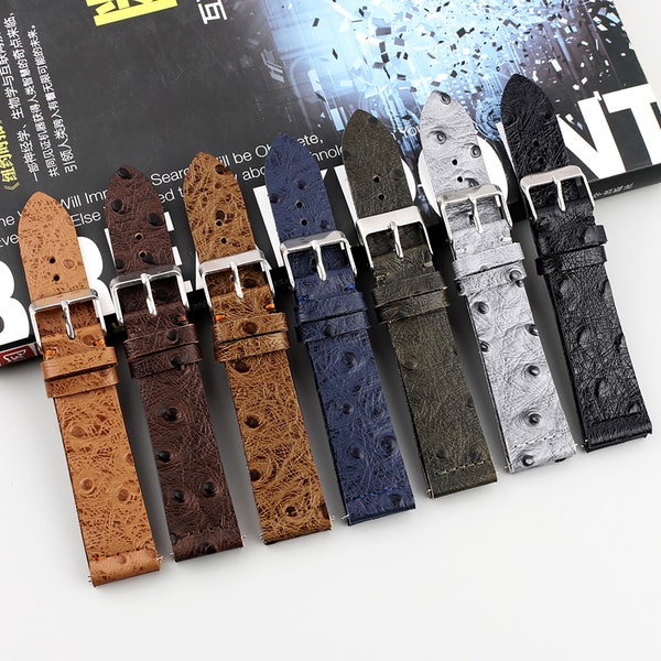 Ostrich Pattern Leather Watch Band 16mm 17mm 18mm 19mm 20mm 21mm 22mm Watch Strap Quick Release Watchband Replacement For Women Mens Watch