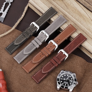 Leather Watch Strap 20mm 22mm Gray Brown Smoky Red Color Watch Band Quick Release Watch Band Replacement Personalized Watchband