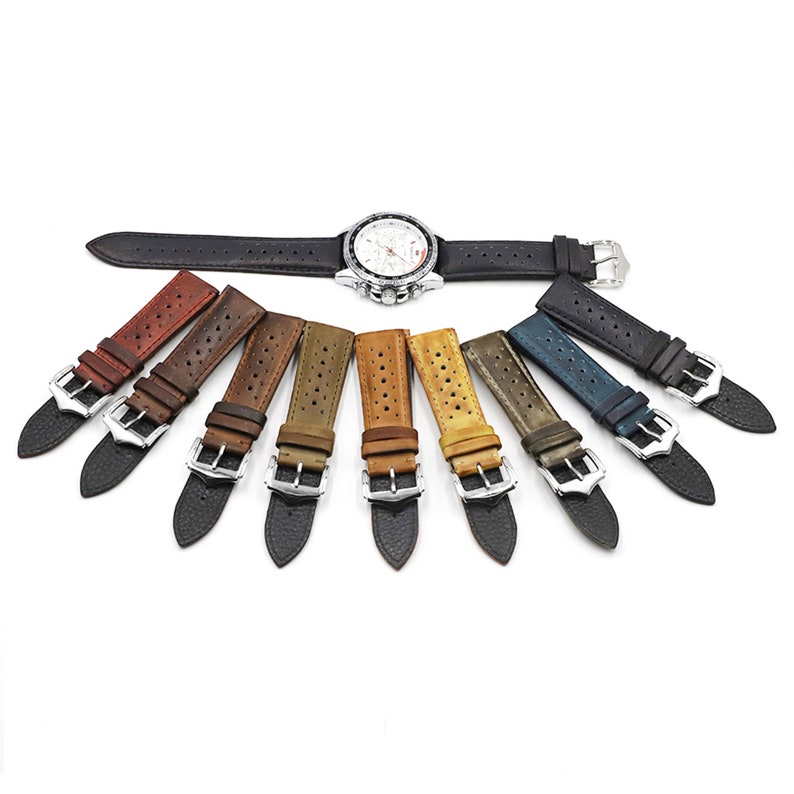 Bracelets de montre vintage faits main en cuir véritable, options de multi couleurs, taille en 20 mm, 22 mm, 24 mm, bracelet de montre pour hommes image 7