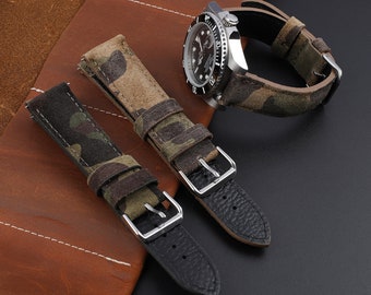 Camo Watch Strap Band Suede Leather Watch Strap 18mm 20mm 22mm 24mm Camouflage Watch Band Replacement Watchband