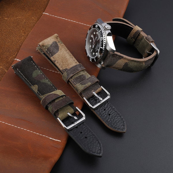 Cinturino per orologio mimetico Cinturino per orologio in pelle scamosciata 18mm 20mm 22mm 24mm Cinturino di ricambio per cinturino mimetico