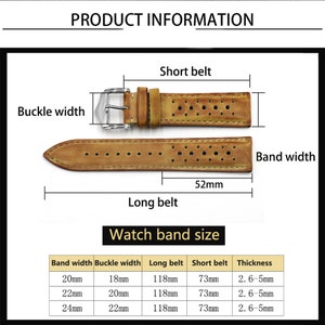 Vintage handgemaakte lederen horlogebandjes Multi kleuren opties maat in 20mm 22mm 24mm horlogeband vervanging herenhorlogeband afbeelding 3