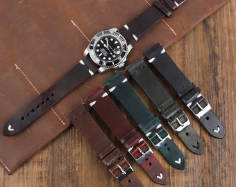 Vintage Leather Watch Strap Band 16mm 18mm 19mm 20mm 21mm 22mm Oil Wax Cowhide Leather Black Green Red Blue Color Quick Release Watchband
