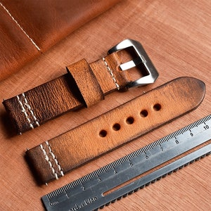 Personalized Leather Watch Strap 18mm 20mm 22mm 24mm Handmade Watch Band Brown Color Watch Strap