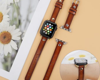 Pour Apple Watch Band 38mm 40mm Femmes Cuir Montre Bracelet vintage Handmade Watchband Marron Couleur iwatch Bracelet Argent Or Boucle