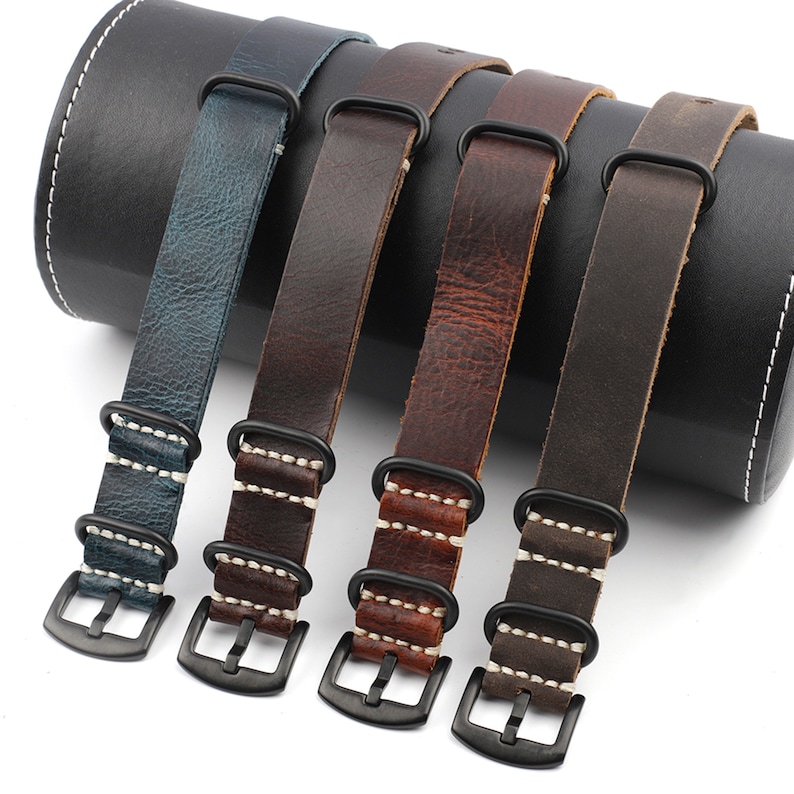 Leather zulu nato watch strap 20mm 22mm 24mm Crazy Horse Etsy