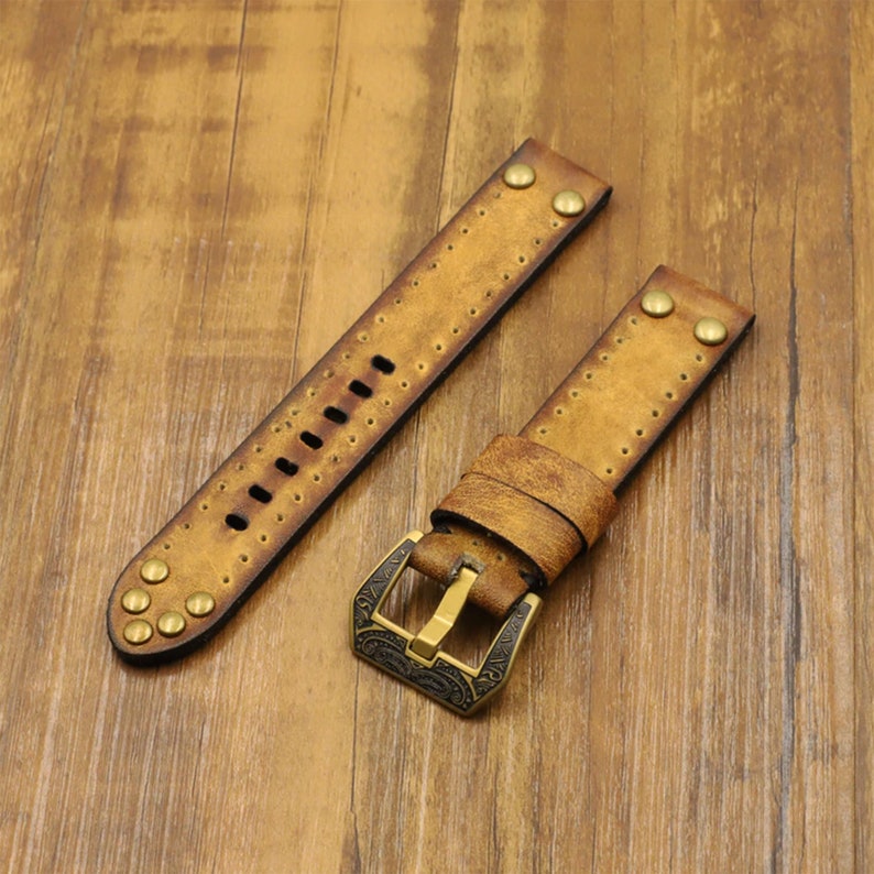Leather Watch Strap With Rivets 18mm 20mm 22mm 24mm Vintage Etsy