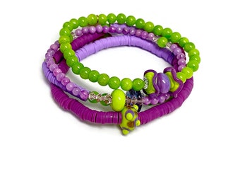 Gemstone Stretch Bracelets, Glass bead bracelets, Charm bracelets