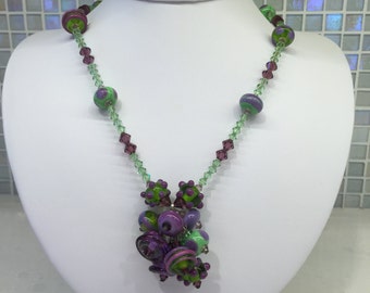 Women's Designer Handmade Lampwork Beaded Necklace with Swarovski Crystals