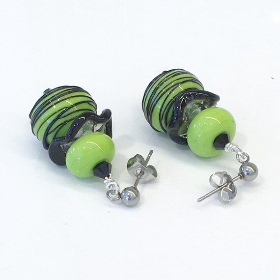 Lime Green Sugar Bead Lampwork Earrings,